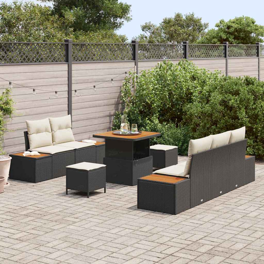 Tuinbankenset 8 pcs Zwart poly rattan is nu te koop bij PeponiXL, paradijselijk wonen!