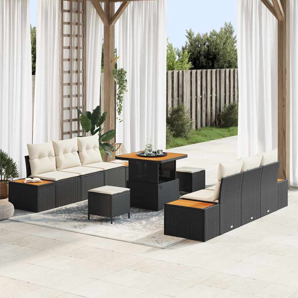 Tuinbankenset 9 pcs Zwart poly rattan is nu te koop bij PeponiXL, paradijselijk wonen!