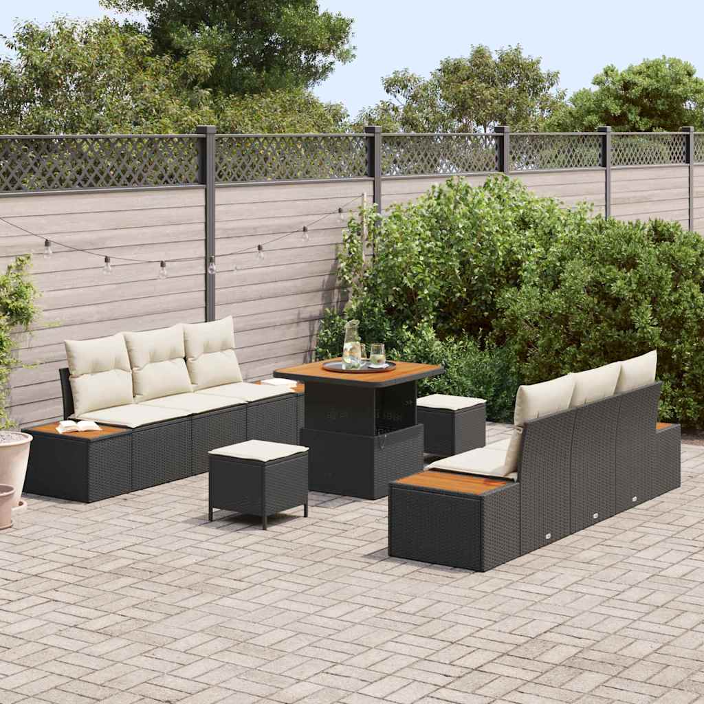 Tuinbankenset 9 pcs Zwart poly rattan is nu te koop bij PeponiXL, paradijselijk wonen!
