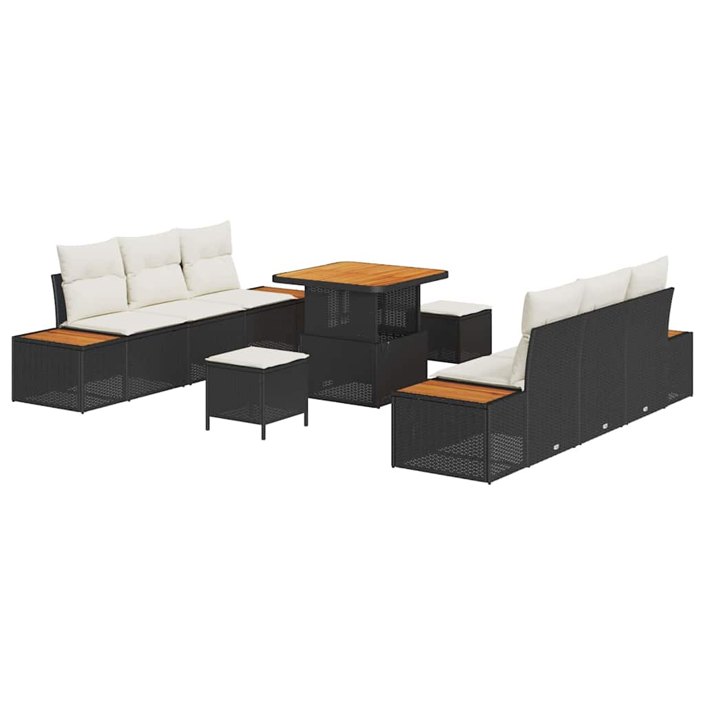 Tuinbankenset 9 pcs Zwart poly rattan is nu te koop bij PeponiXL, paradijselijk wonen!