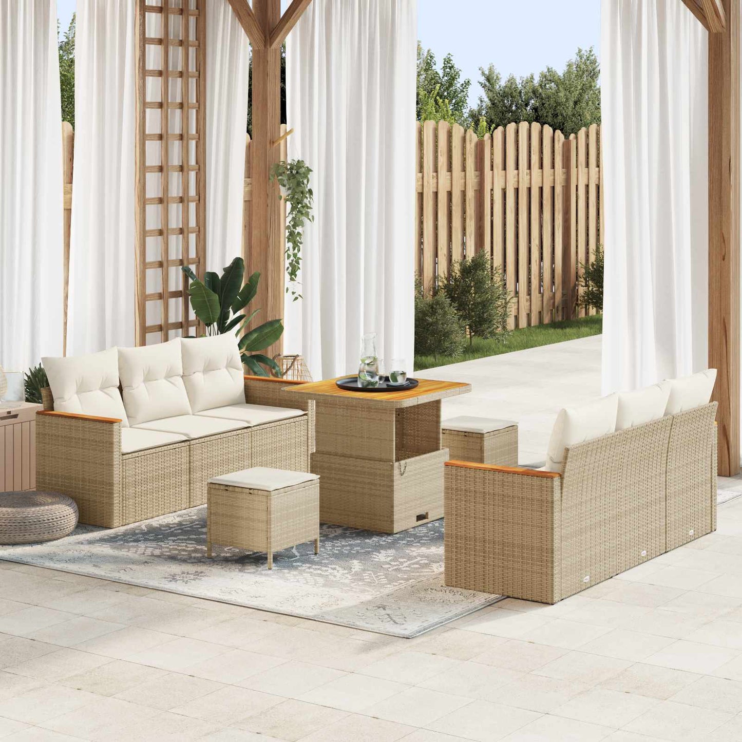 Tuinbankenset 9 pcs Beige poly rattan is nu te koop bij PeponiXL, paradijselijk wonen!