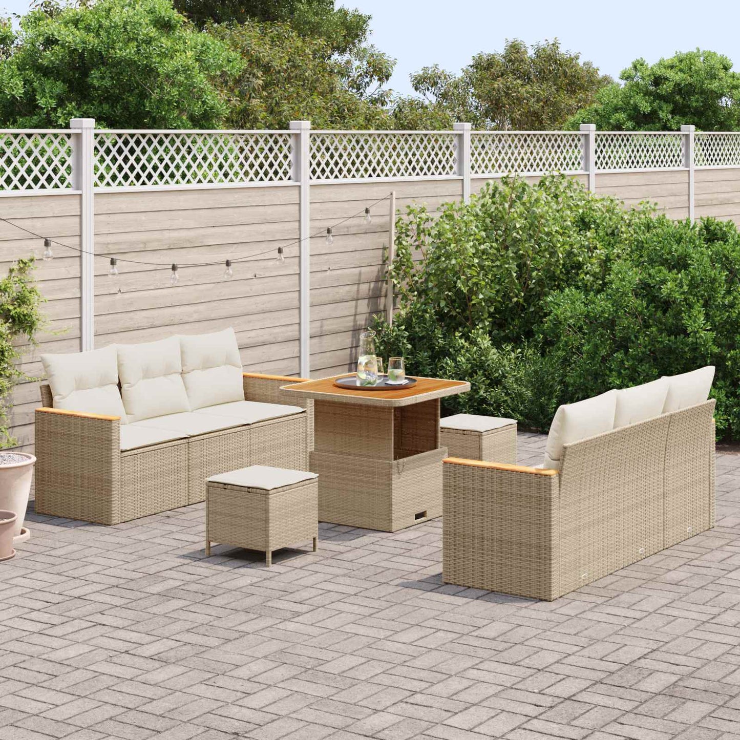 Tuinbankenset 9 pcs Beige poly rattan is nu te koop bij PeponiXL, paradijselijk wonen!