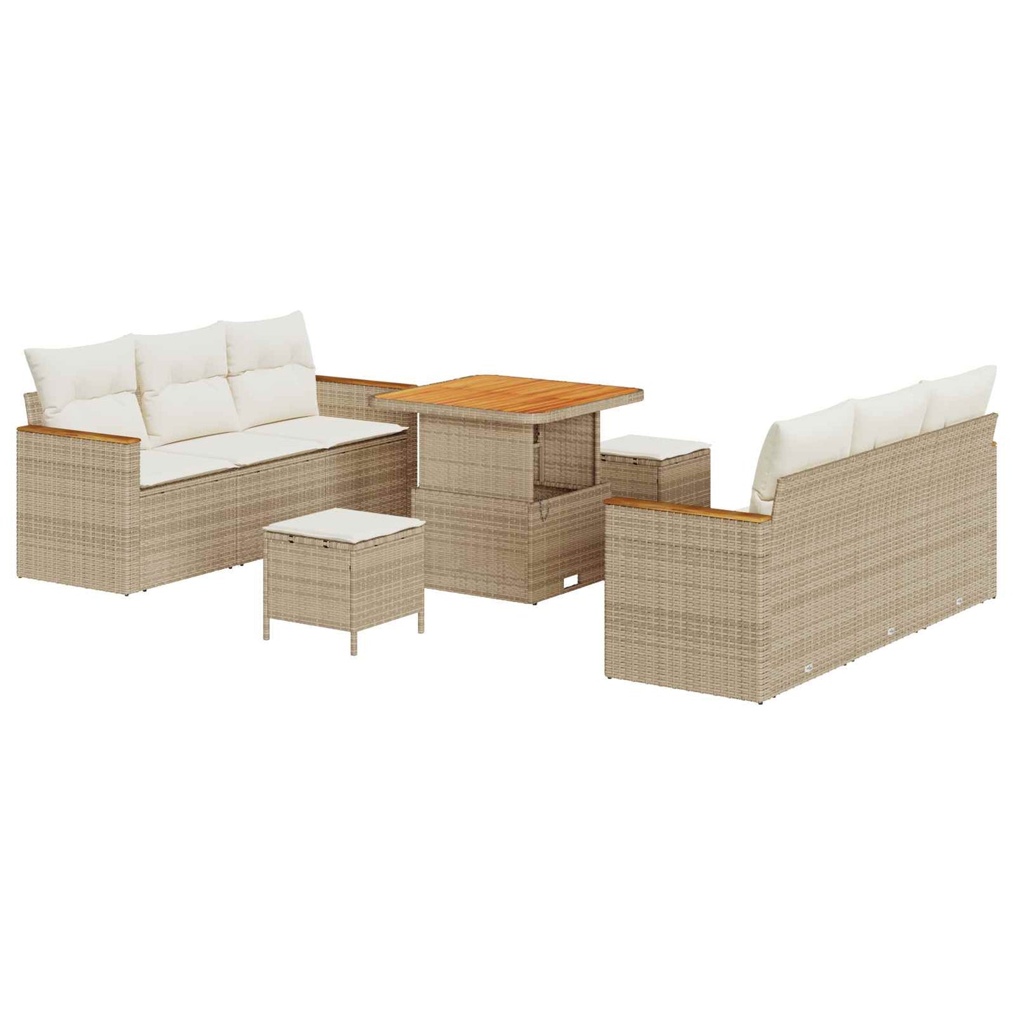 Tuinbankenset 9 pcs Beige poly rattan is nu te koop bij PeponiXL, paradijselijk wonen!