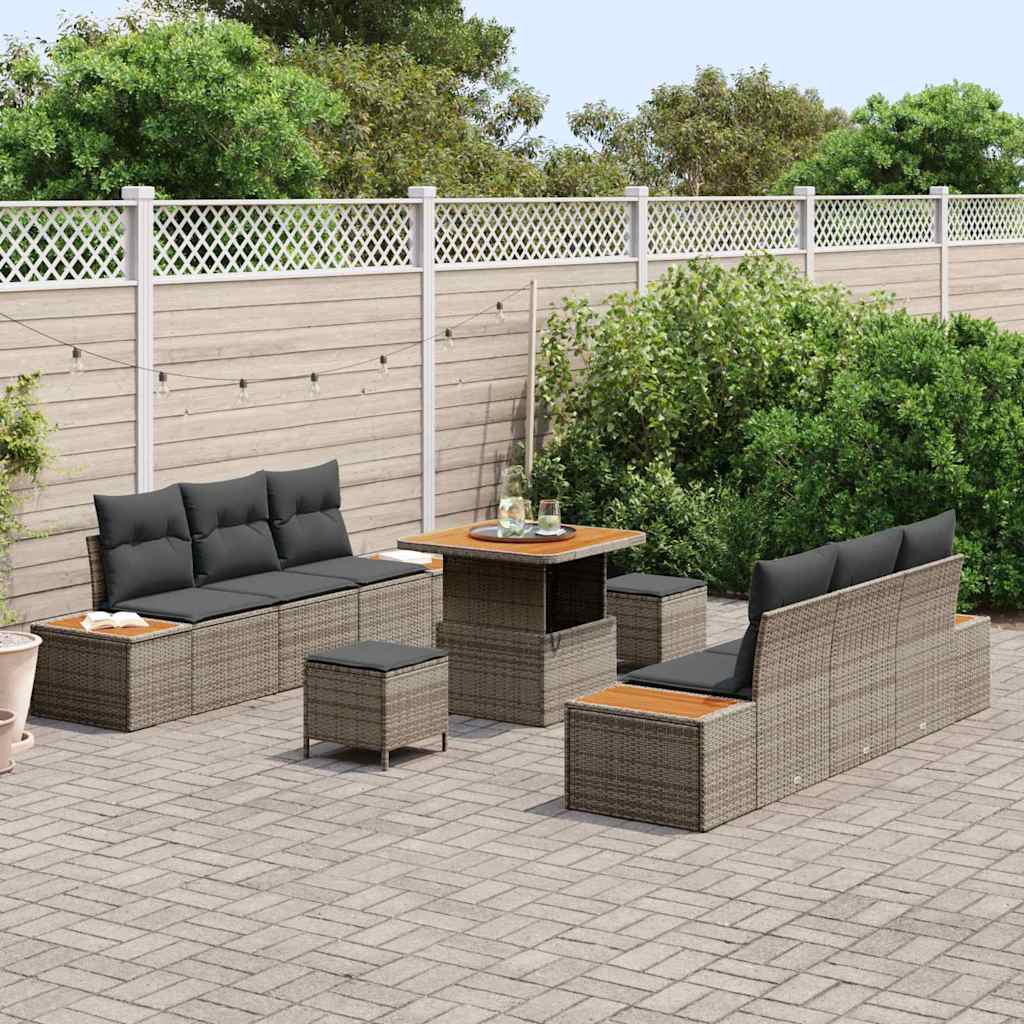 Tuinbankenset 9 pcs Grijs poly rattan is nu te koop bij PeponiXL, paradijselijk wonen!