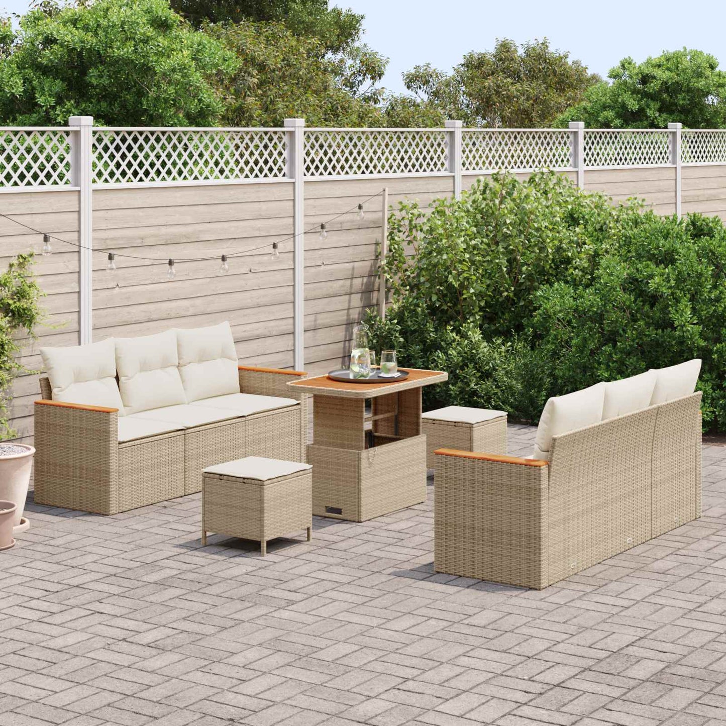 Tuinbankenset 9 pcs Beige poly rattan is nu te koop bij PeponiXL, paradijselijk wonen!