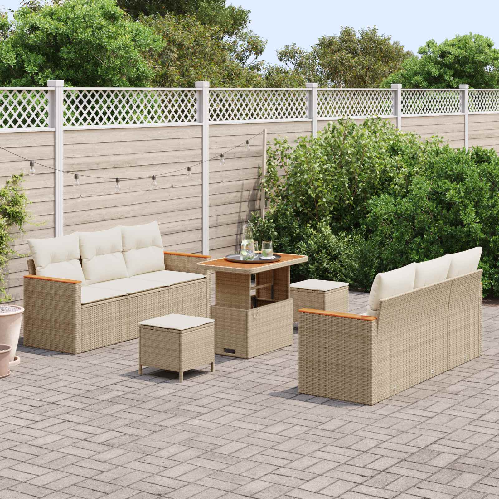 Tuinbankenset 9 pcs Beige poly rattan is nu te koop bij PeponiXL, paradijselijk wonen!