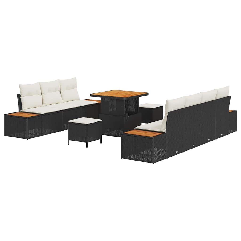 Tuinbankenset 10 pcs Zwart poly rattan is nu te koop bij PeponiXL, paradijselijk wonen!