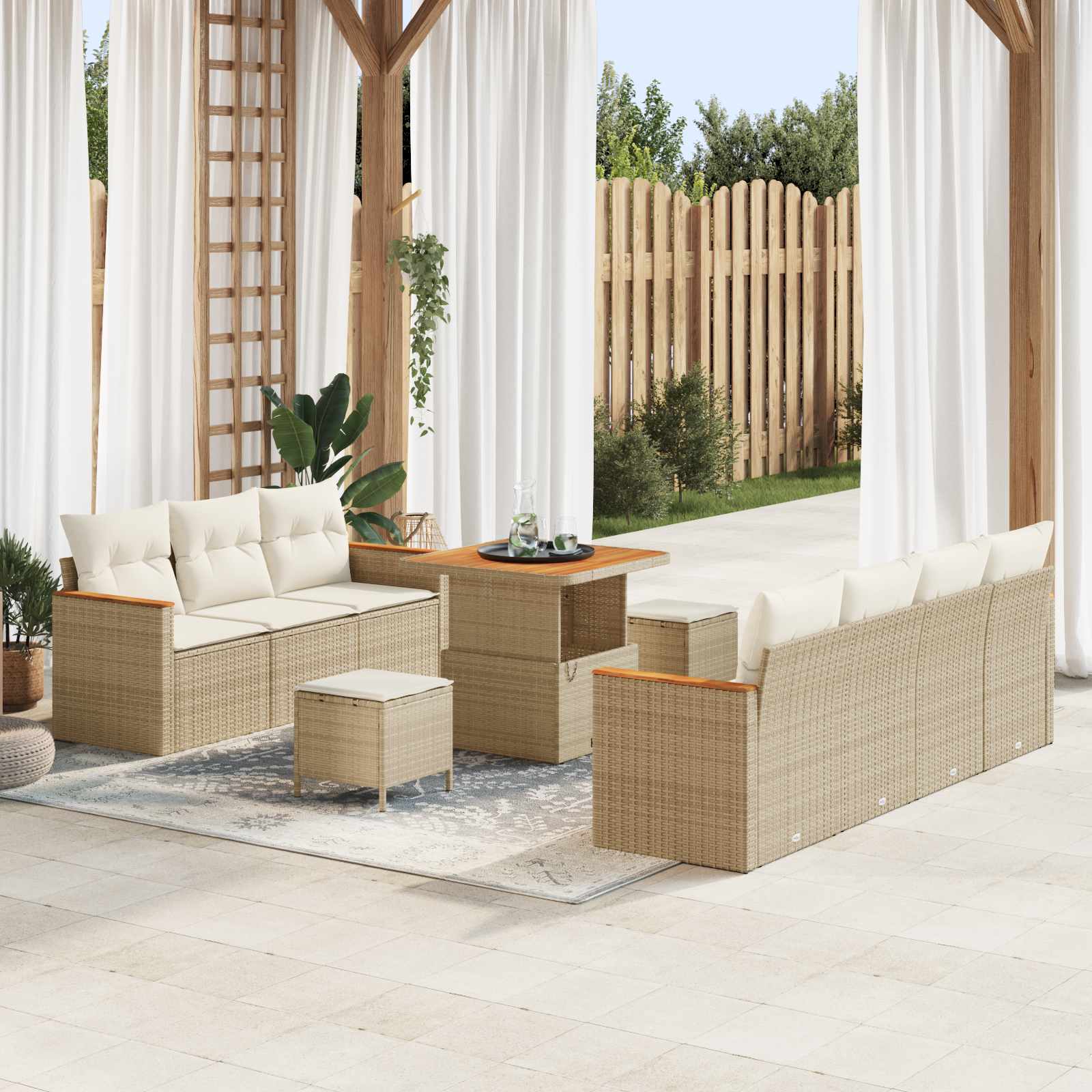 Tuinbankenset 10 pcs Beige poly rattan is nu te koop bij PeponiXL, paradijselijk wonen!