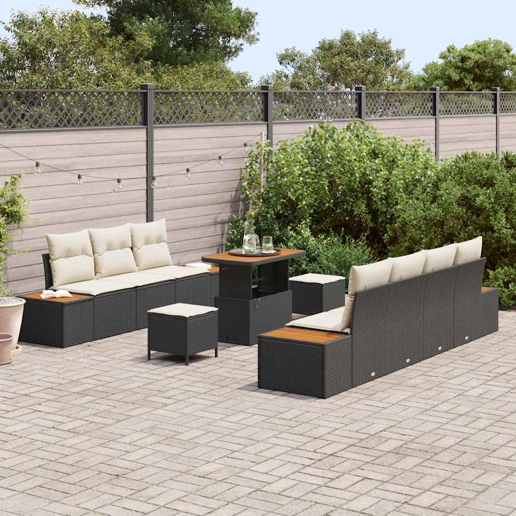 Tuinbankenset 10 pcs Zwart poly rattan is nu te koop bij PeponiXL, paradijselijk wonen!