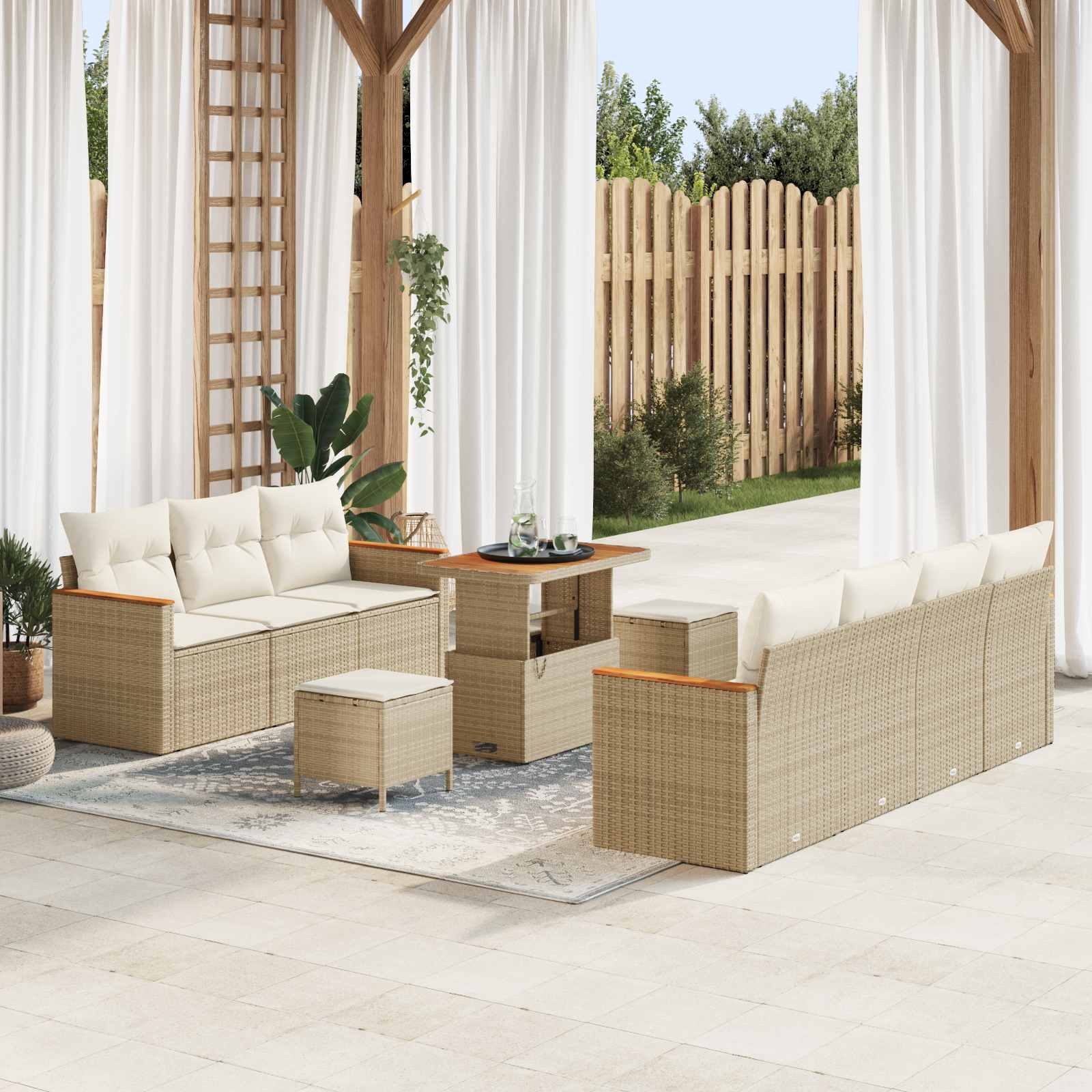Tuinbankenset 10 pcs Beige poly rattan is nu te koop bij PeponiXL, paradijselijk wonen!