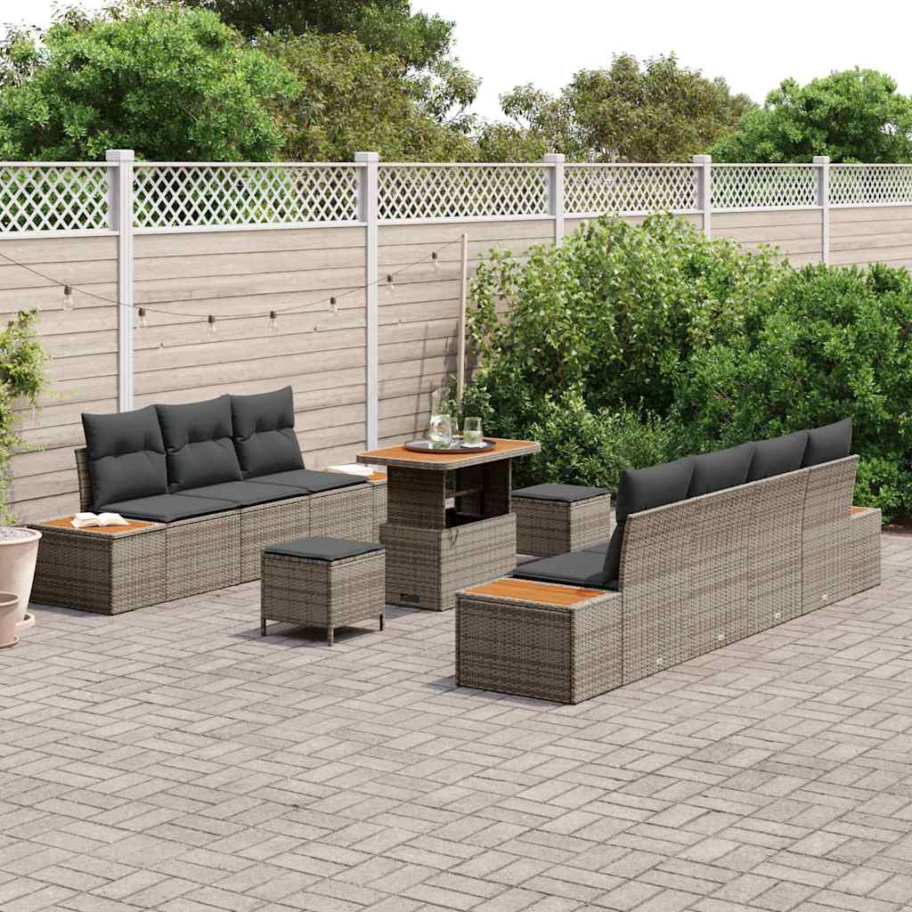 Tuinbankenset 10 pcs Grijs poly rattan is nu te koop bij PeponiXL, paradijselijk wonen!