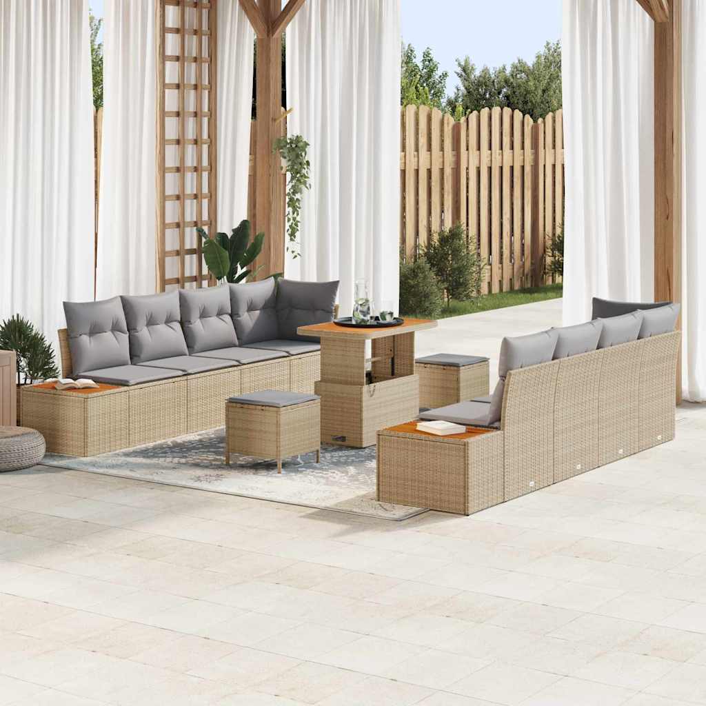 Tuinbankenset 11 pcs Beige poly rattan is nu te koop bij PeponiXL, paradijselijk wonen!