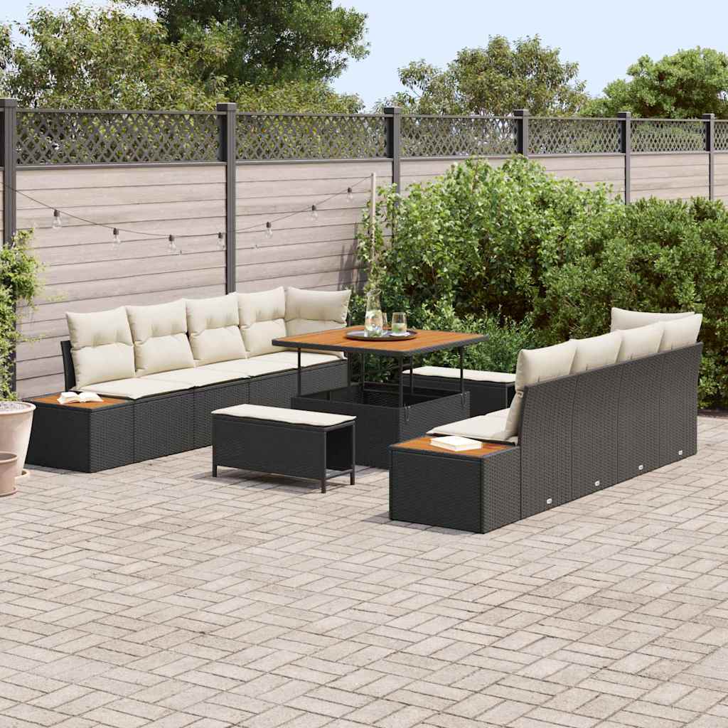 Tuinbankenset 11 pcs Zwart poly rattan is nu te koop bij PeponiXL, paradijselijk wonen!