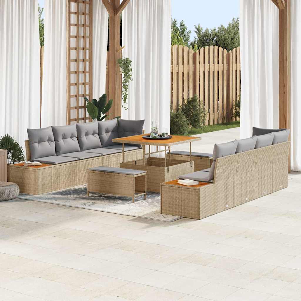Tuinbankenset 11 pcs Beige poly rattan is nu te koop bij PeponiXL, paradijselijk wonen!