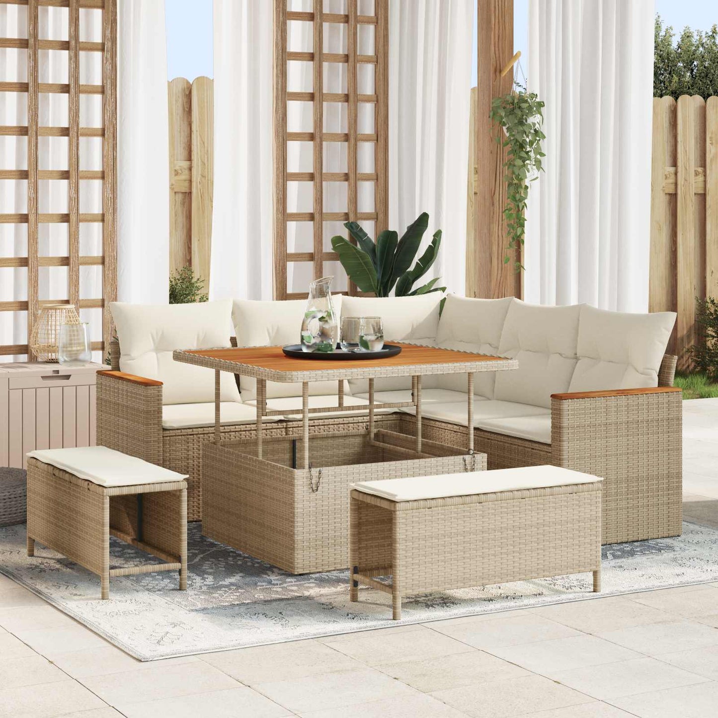 Tuinbankenset 8 pcs Beige poly rattan