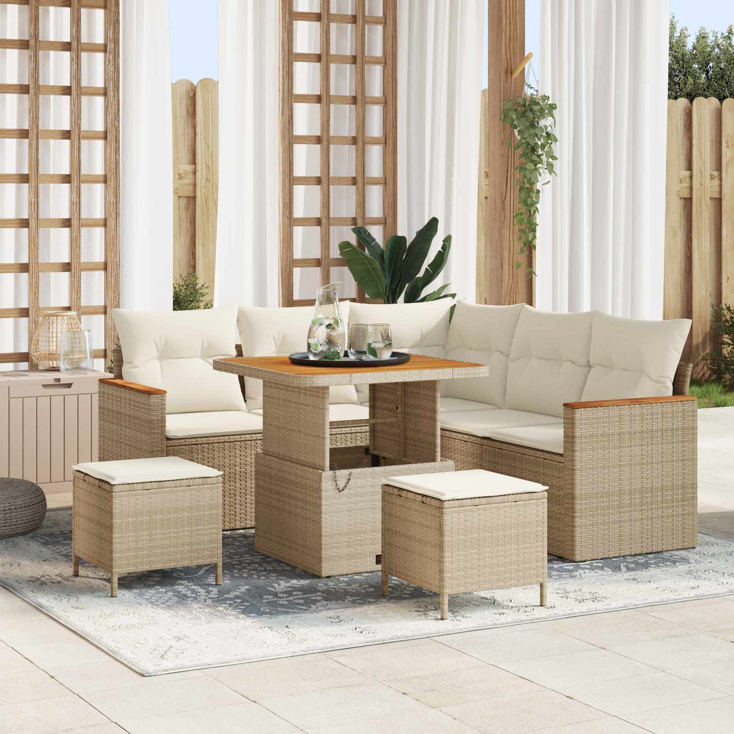 Tuinbankenset 8 pcs Beige poly rattan