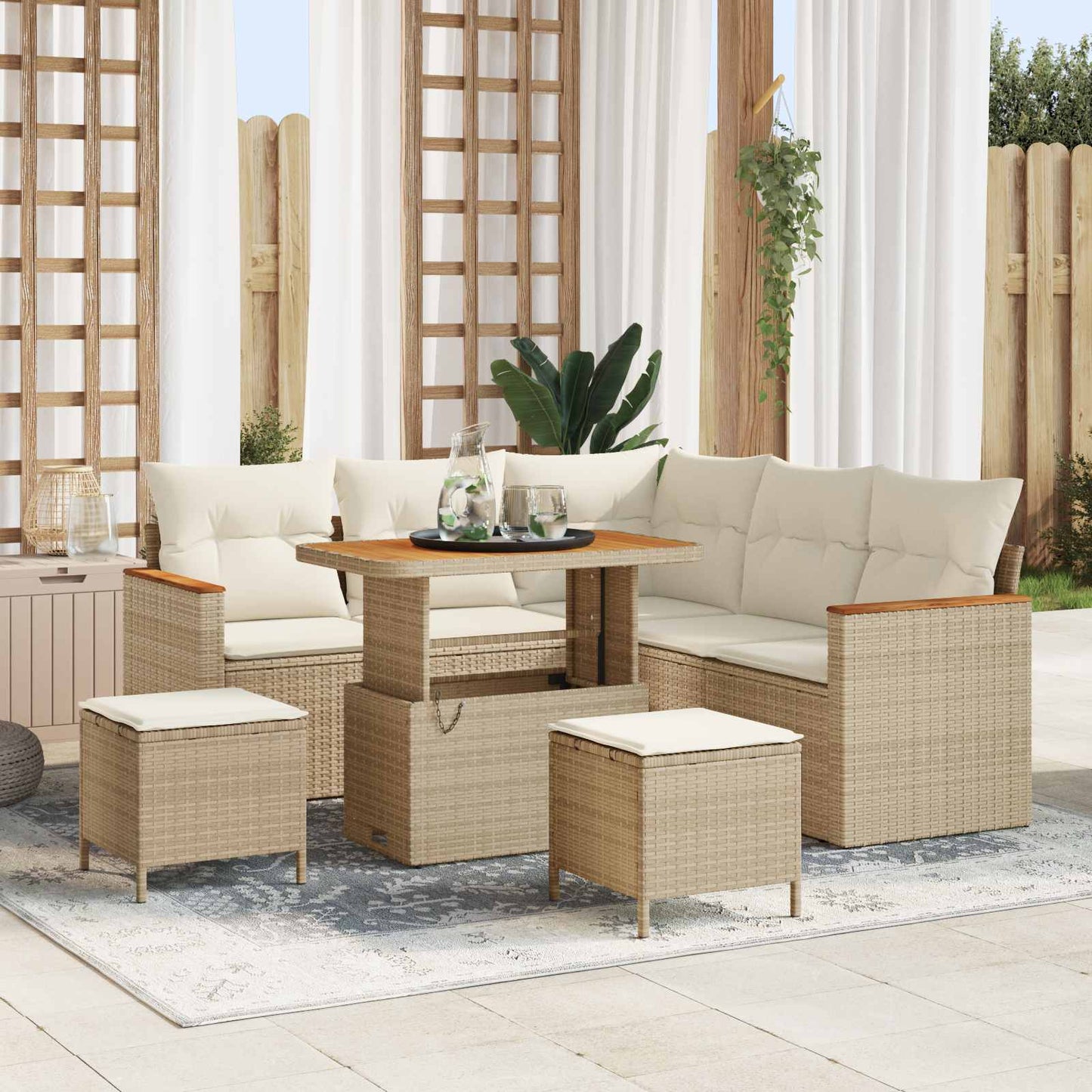 Tuinbankenset 8 pcs Beige poly rattan