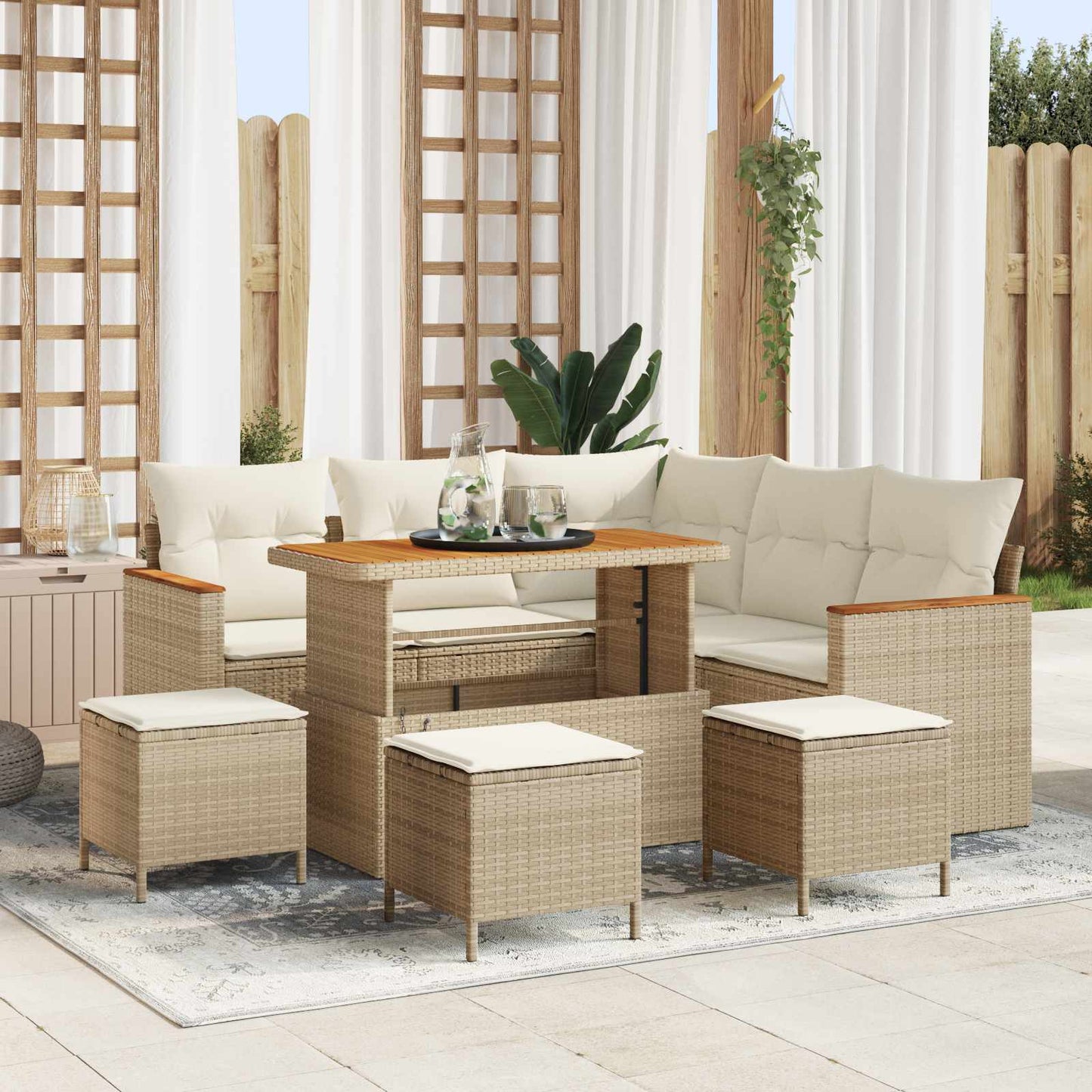 Tuinbankenset 9 pcs Beige poly rattan is nu te koop bij PeponiXL, paradijselijk wonen!