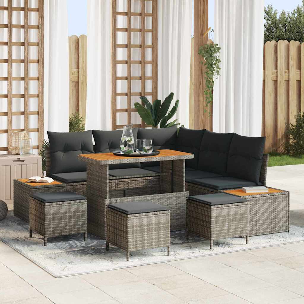 Tuinbankenset 9 pcs Grijs poly rattan is nu te koop bij PeponiXL, paradijselijk wonen!