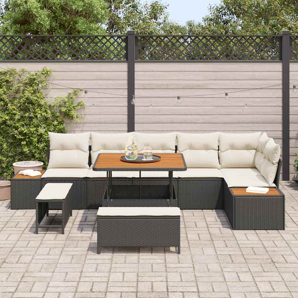 Tuinbankenset 9 pcs Zwart poly rattan is nu te koop bij PeponiXL, paradijselijk wonen!