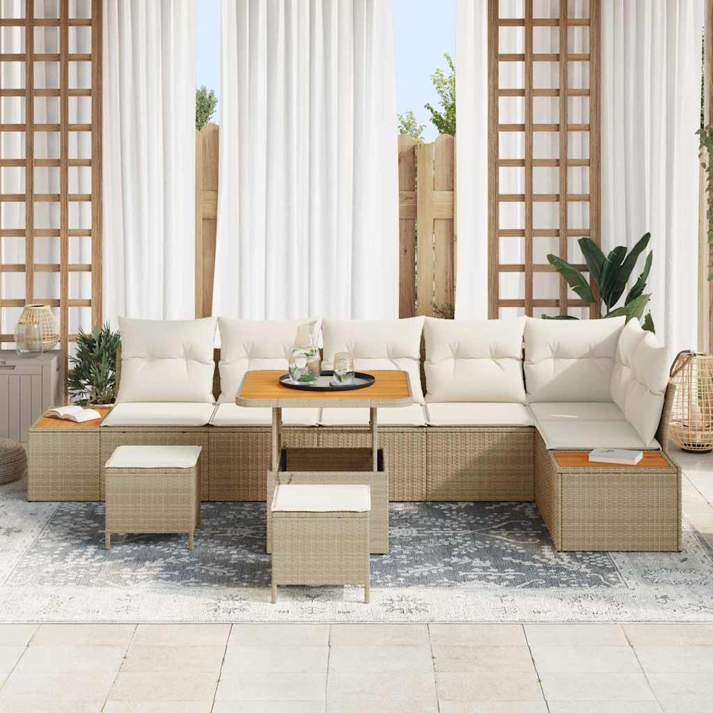 Tuinbankenset 9 pcs Beige poly rattan is nu te koop bij PeponiXL, paradijselijk wonen!