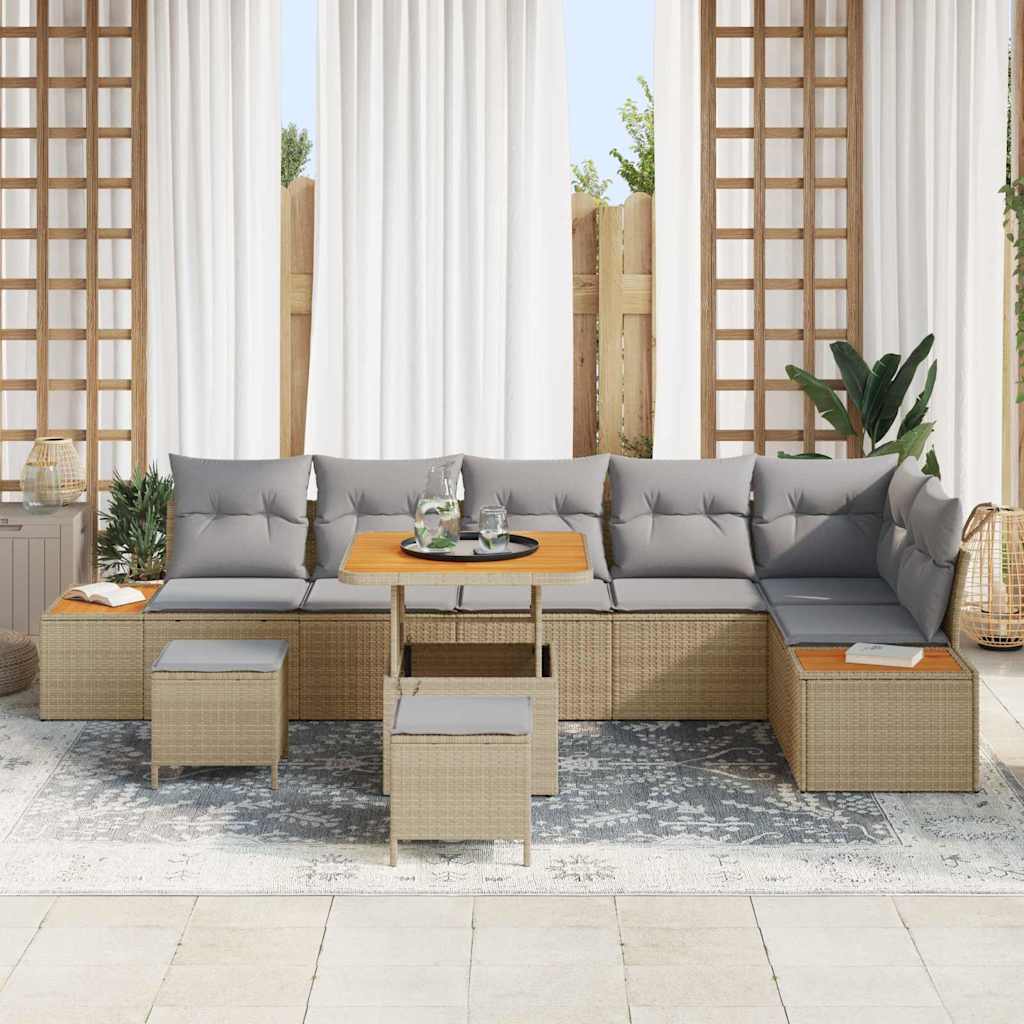 Tuinbankenset 9 pcs Beige poly rattan is nu te koop bij PeponiXL, paradijselijk wonen!