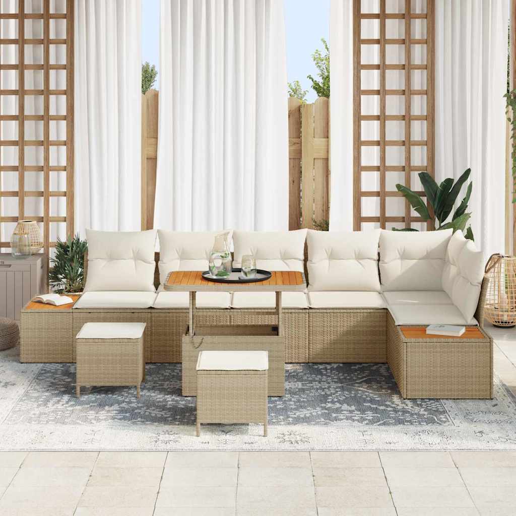 Tuinbankenset 9 pcs Beige poly rattan is nu te koop bij PeponiXL, paradijselijk wonen!