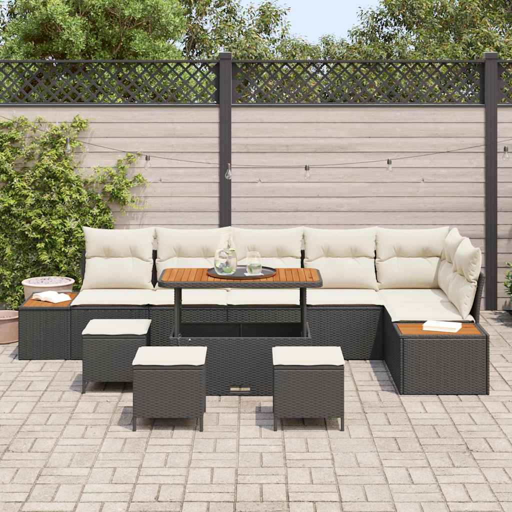 Tuinbankenset 10 pcs Zwart poly rattan is nu te koop bij PeponiXL, paradijselijk wonen!