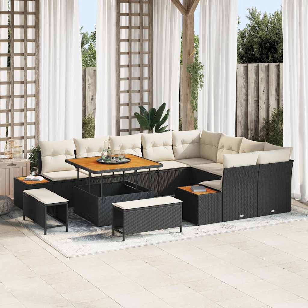 Tuinbankenset 12 pcs Zwart poly rattan is nu te koop bij PeponiXL, paradijselijk wonen!