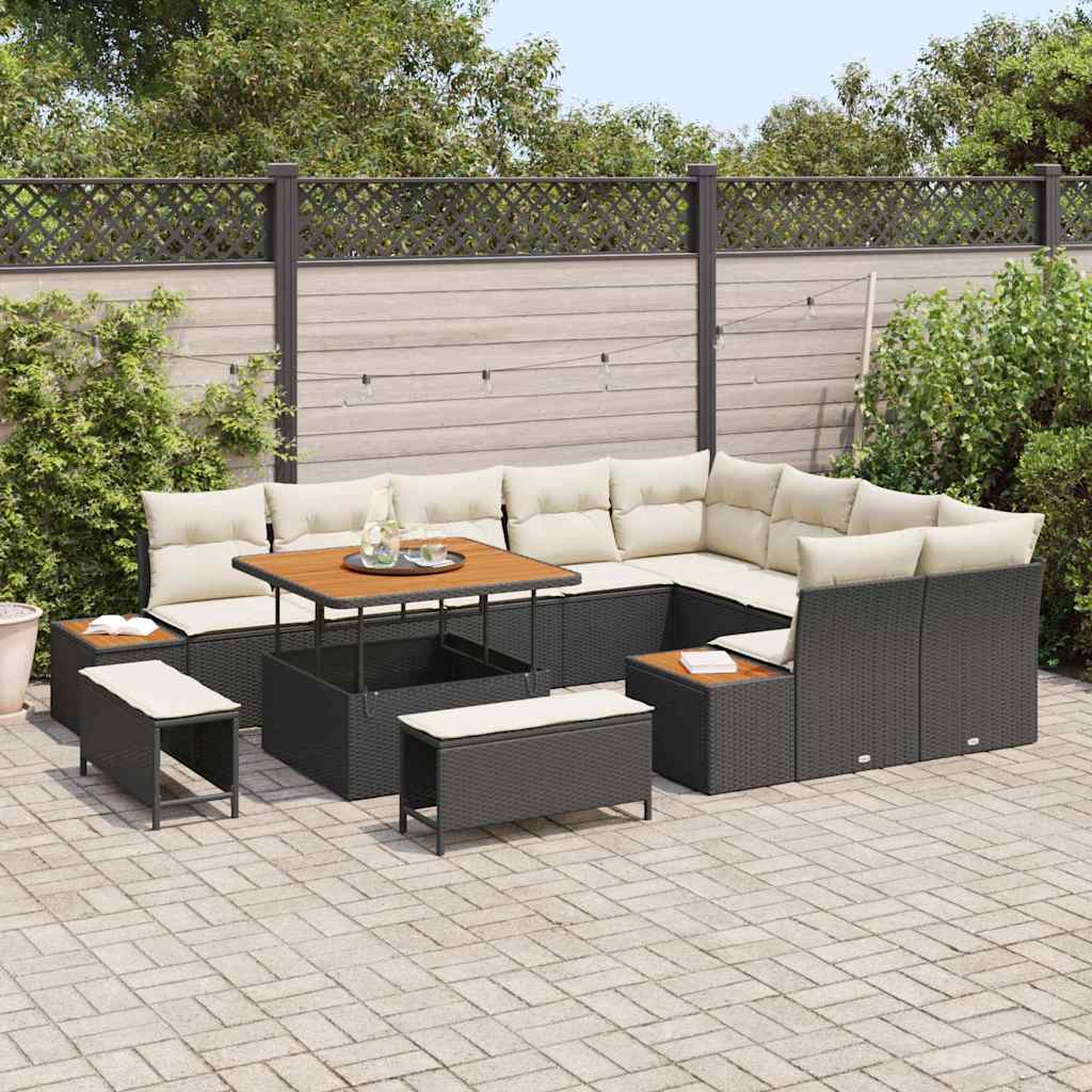 Tuinbankenset 12 pcs Zwart poly rattan is nu te koop bij PeponiXL, paradijselijk wonen!