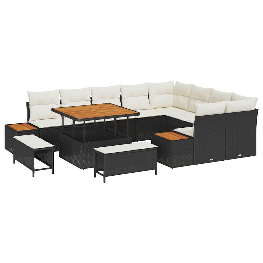 Tuinbankenset 12 pcs Zwart poly rattan is nu te koop bij PeponiXL, paradijselijk wonen!