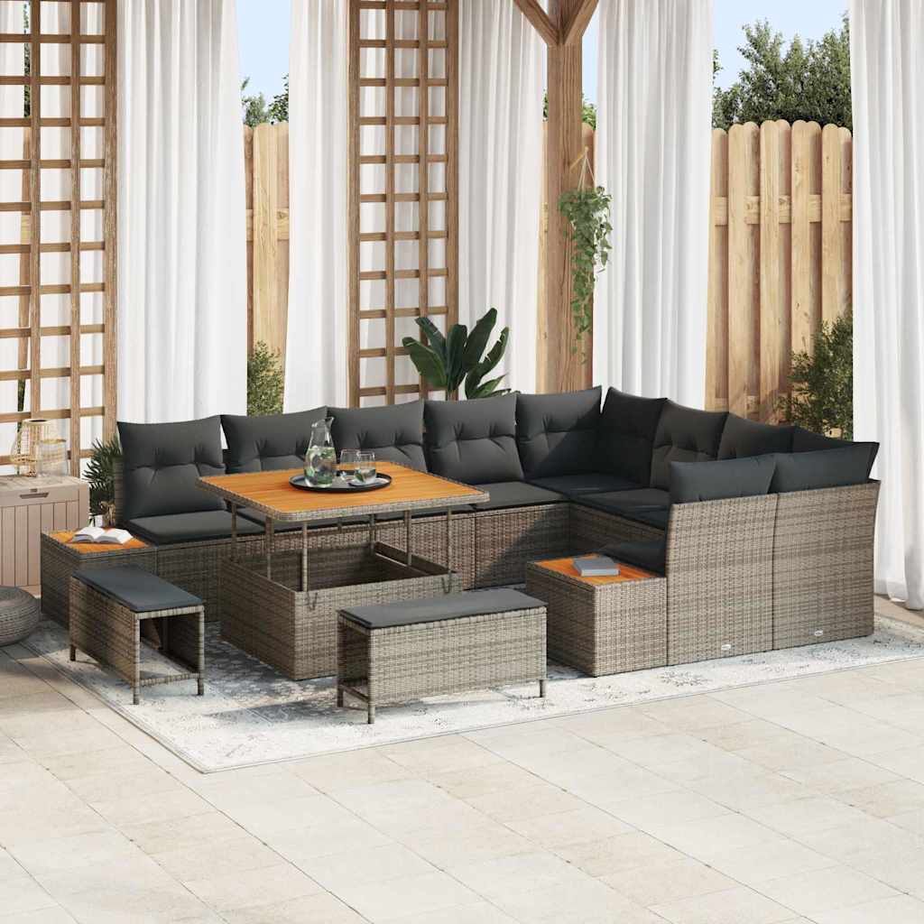 Tuinbankenset 12 pcs Grijs poly rattan is nu te koop bij PeponiXL, paradijselijk wonen!