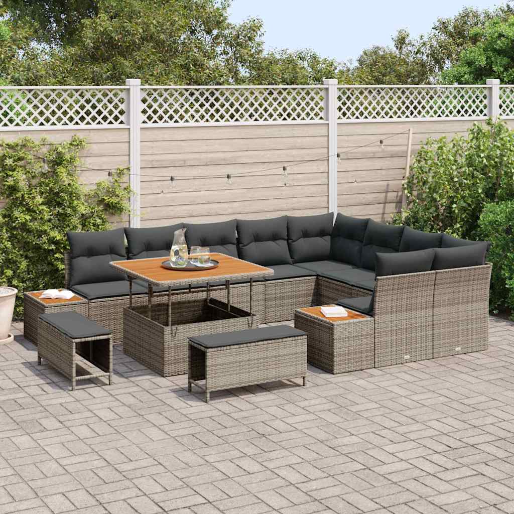 Tuinbankenset 12 pcs Grijs poly rattan is nu te koop bij PeponiXL, paradijselijk wonen!