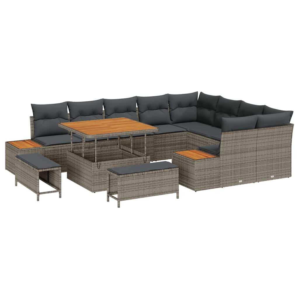 Tuinbankenset 12 pcs Grijs poly rattan is nu te koop bij PeponiXL, paradijselijk wonen!