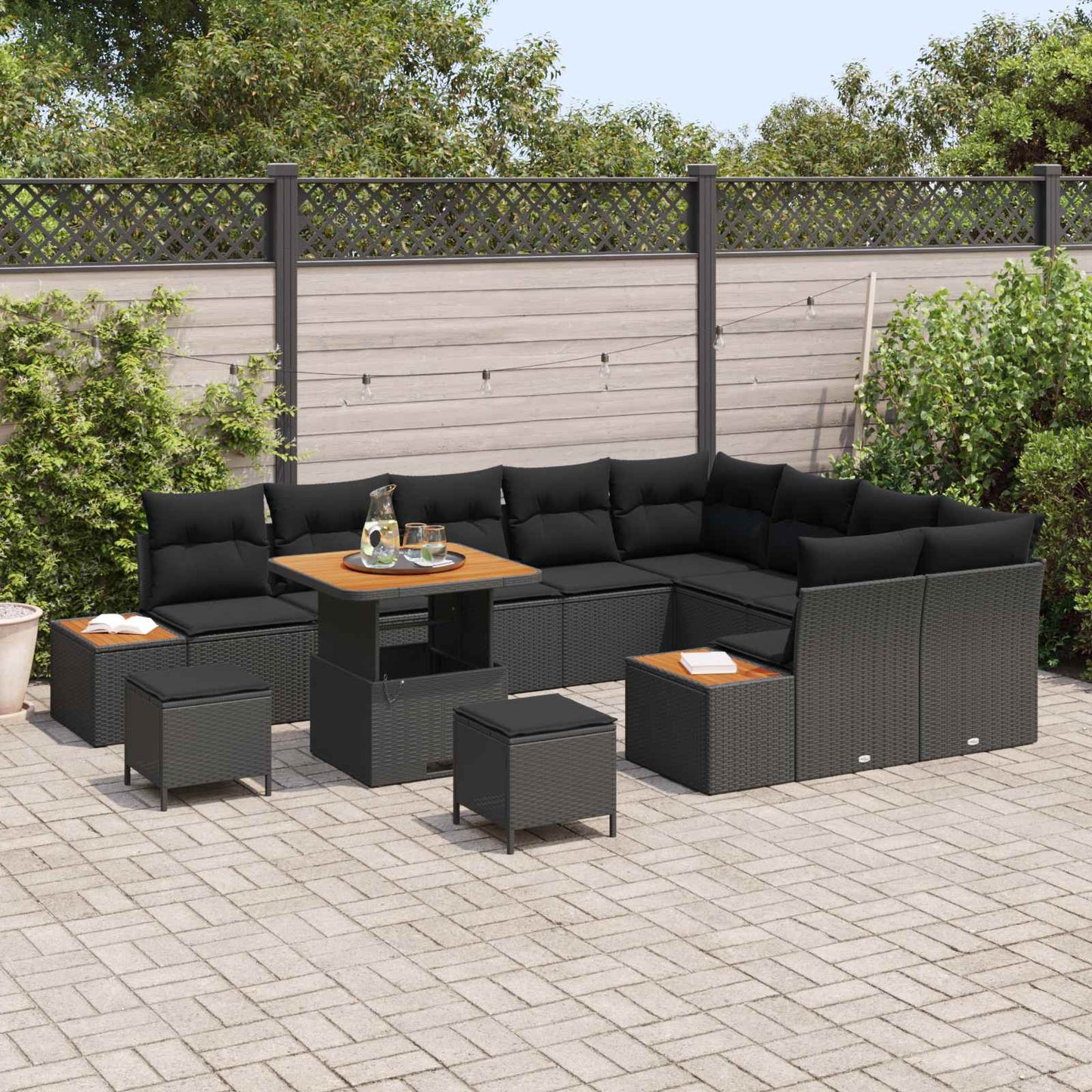 Tuinbankenset 12 pcs Zwart poly rattan is nu te koop bij PeponiXL, paradijselijk wonen!