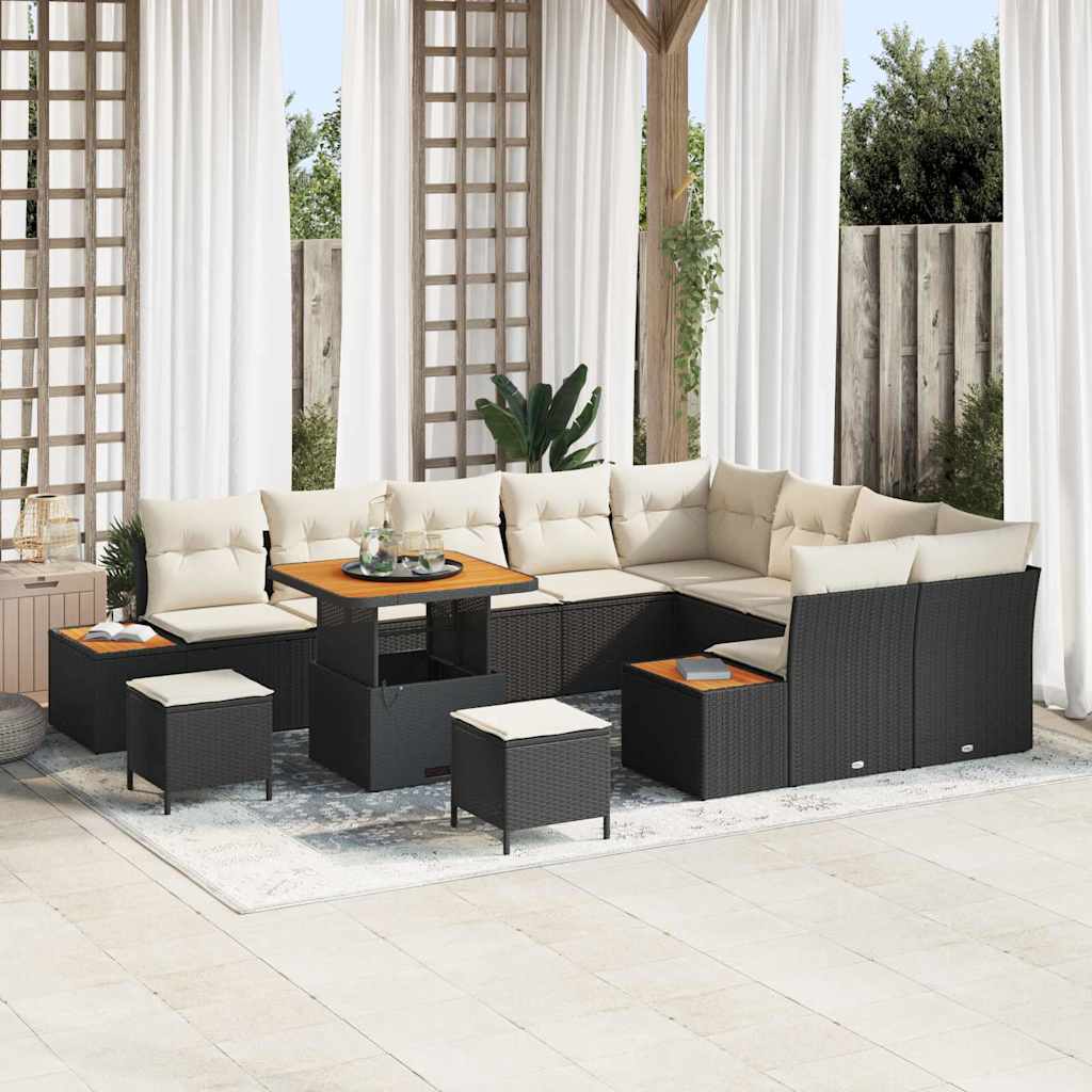Tuinbankenset 12 pcs Zwart poly rattan is nu te koop bij PeponiXL, paradijselijk wonen!