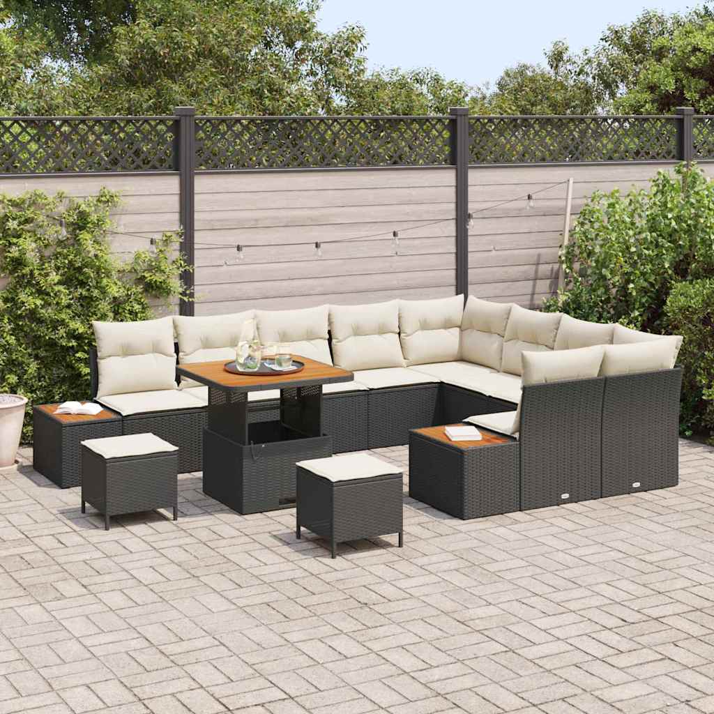 Tuinbankenset 12 pcs Zwart poly rattan is nu te koop bij PeponiXL, paradijselijk wonen!