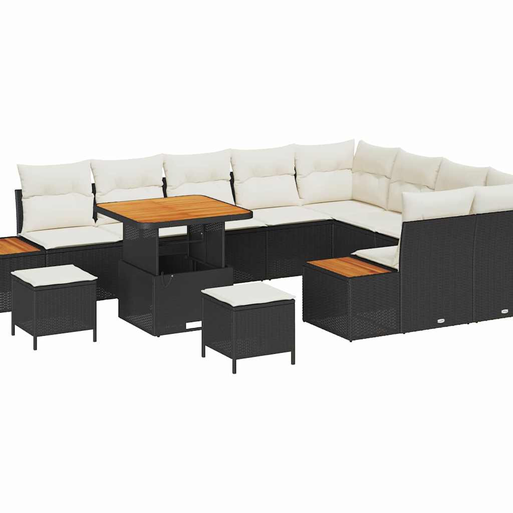 Tuinbankenset 12 pcs Zwart poly rattan is nu te koop bij PeponiXL, paradijselijk wonen!