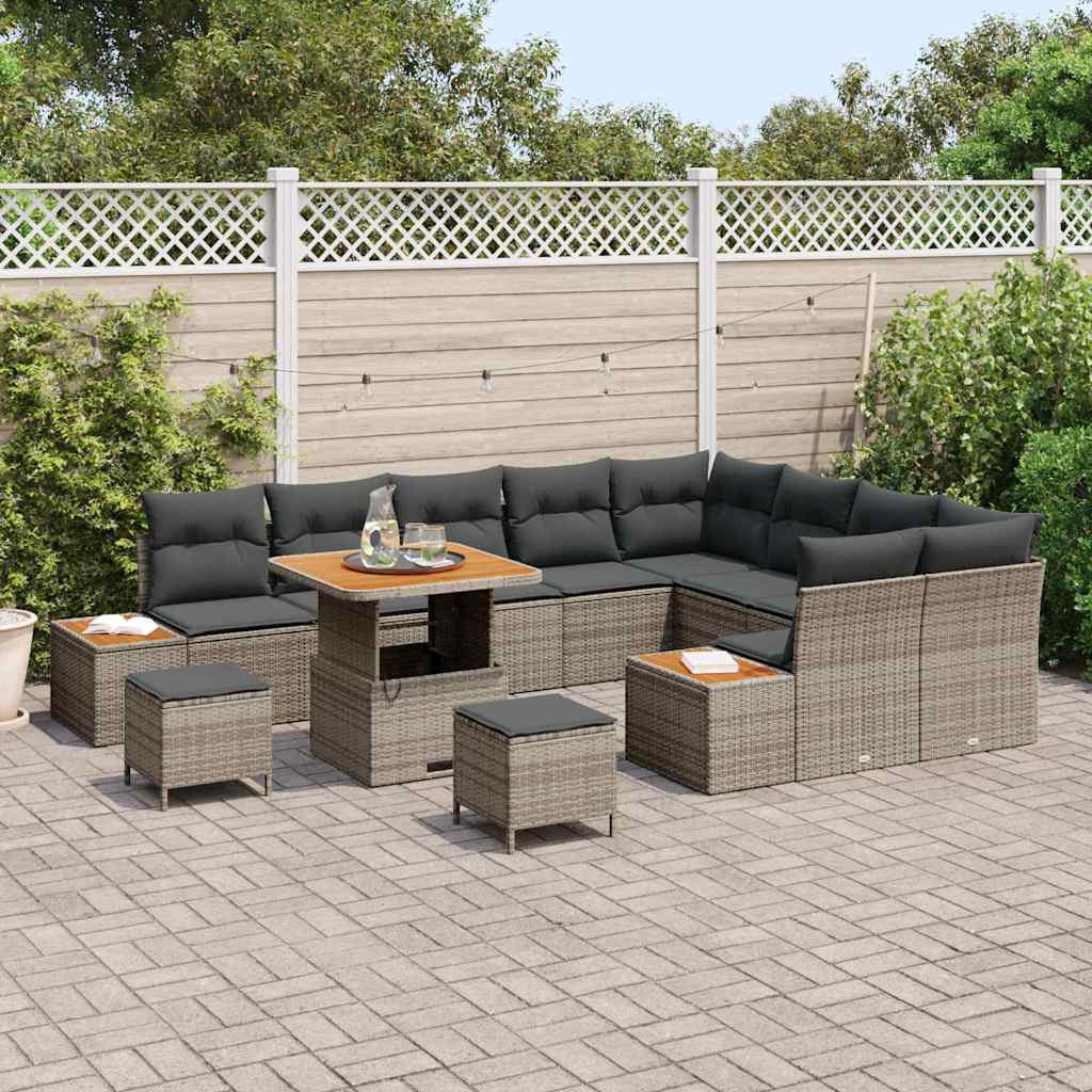 Tuinbankenset 12 pcs Grijs poly rattan is nu te koop bij PeponiXL, paradijselijk wonen!