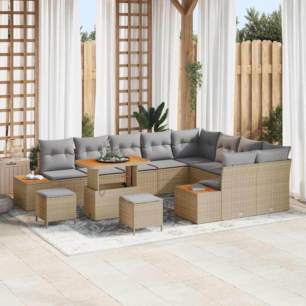 Tuinbankenset 12 pcs Beige poly rattan is nu te koop bij PeponiXL, paradijselijk wonen!