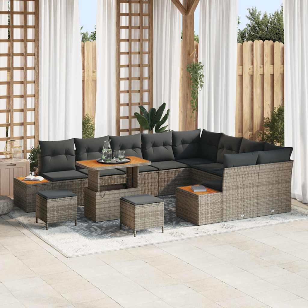 Tuinbankenset 12 pcs Grijs poly rattan is nu te koop bij PeponiXL, paradijselijk wonen!