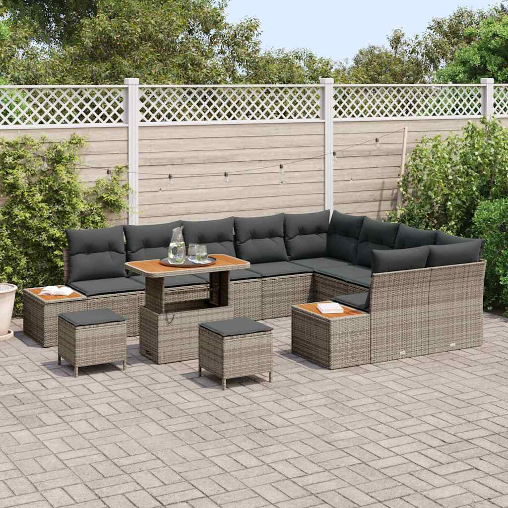 Tuinbankenset 12 pcs Grijs poly rattan is nu te koop bij PeponiXL, paradijselijk wonen!