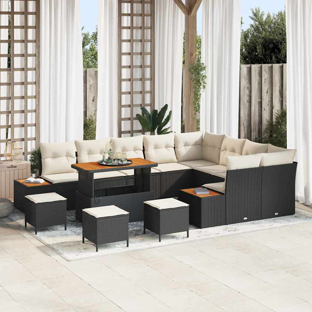 Tuinbankenset 13 pcs Zwart poly rattan is nu te koop bij PeponiXL, paradijselijk wonen!