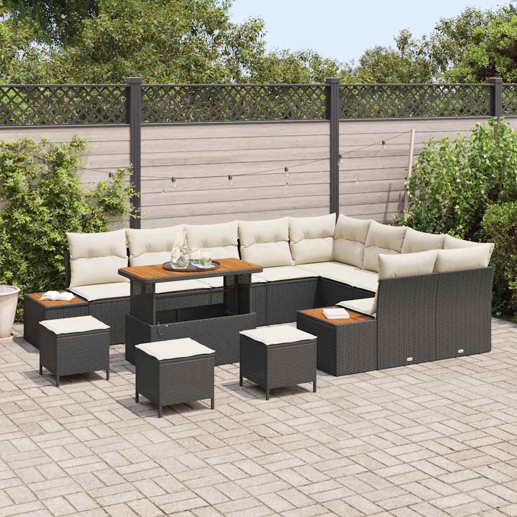 Tuinbankenset 13 pcs Zwart poly rattan is nu te koop bij PeponiXL, paradijselijk wonen!