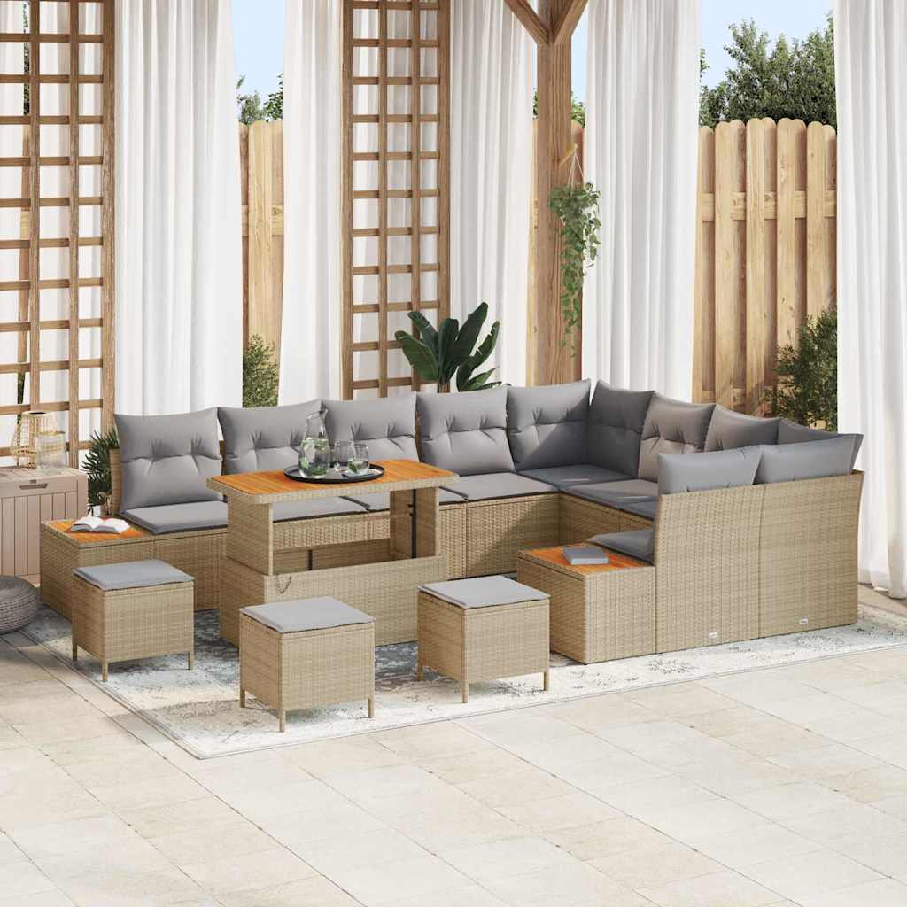 Tuinbankenset 13 pcs Beige poly rattan is nu te koop bij PeponiXL, paradijselijk wonen!