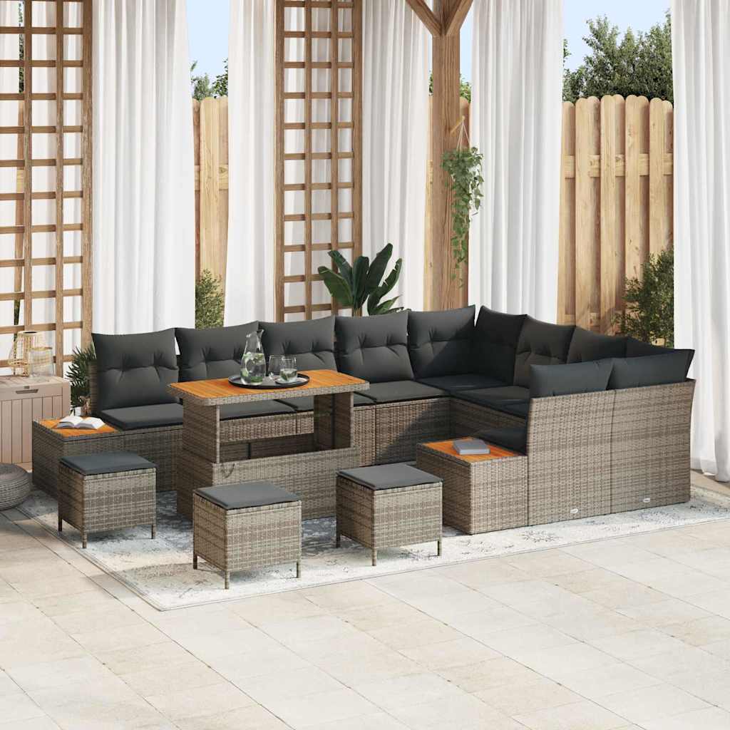 Tuinbankenset 13 pcs Grijs poly rattan is nu te koop bij PeponiXL, paradijselijk wonen!