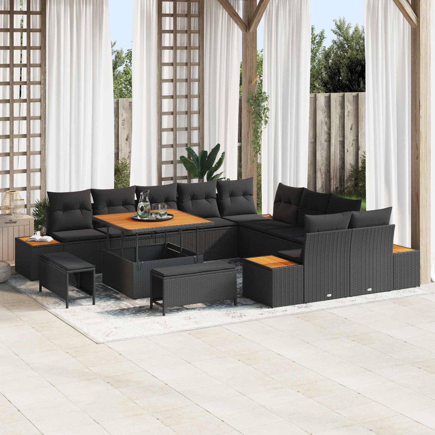 Tuinbankenset 13 pcs Zwart poly rattan is nu te koop bij PeponiXL, paradijselijk wonen!