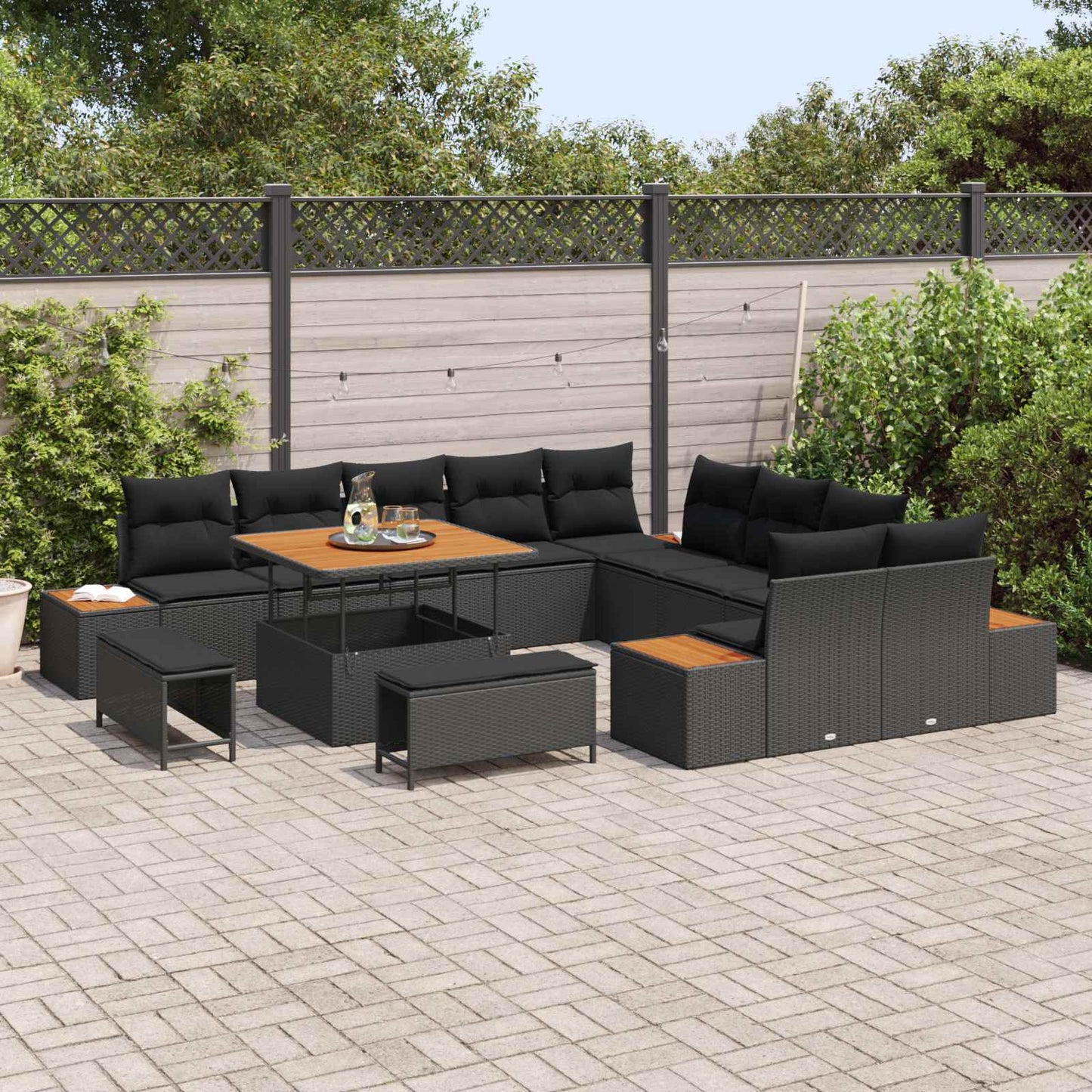 Tuinbankenset 13 pcs Zwart poly rattan is nu te koop bij PeponiXL, paradijselijk wonen!