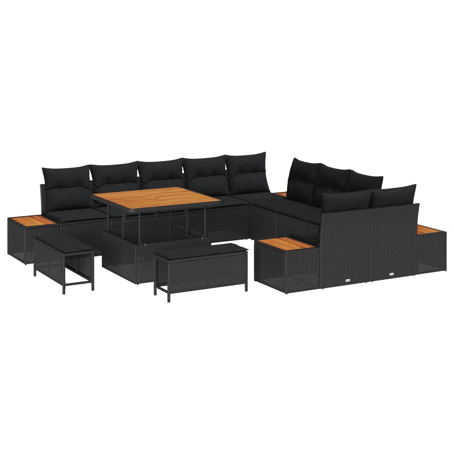 Tuinbankenset 13 pcs Zwart poly rattan is nu te koop bij PeponiXL, paradijselijk wonen!