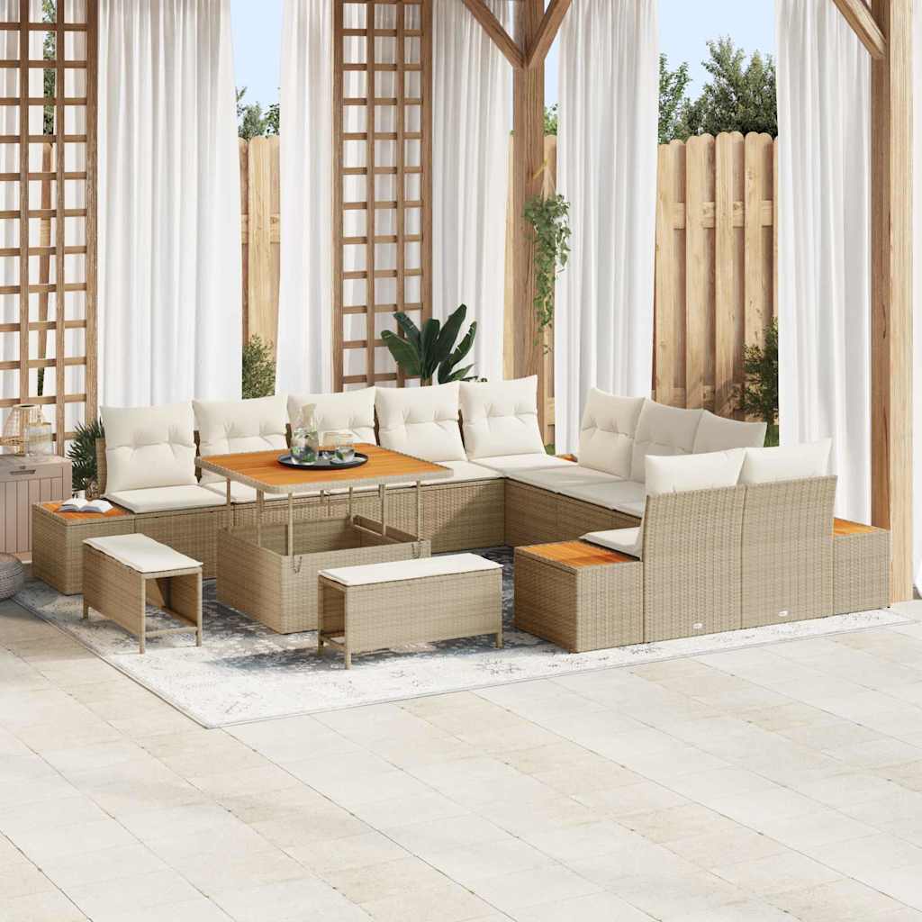 Tuinbankenset 13 pcs Beige poly rattan is nu te koop bij PeponiXL, paradijselijk wonen!